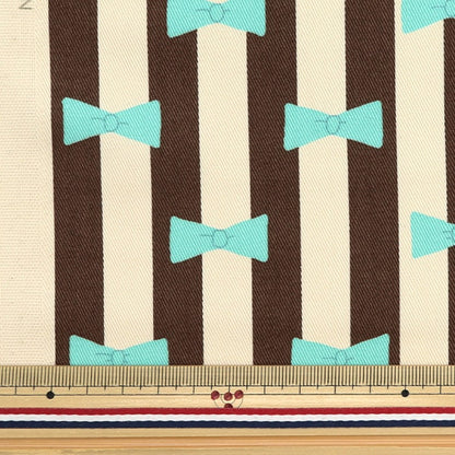 [From quantity 5] Fabric "Twill print Ribbon& Stripe Chocolate Mint KTS6916-F] COTTON KOBAYASHI