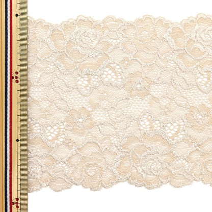 [Dalla quantità 5] nastro ribon in pizzo "Stretch Lace 2023 Larghezza circa 14 cm Beige 1724R"