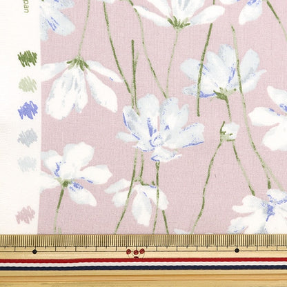 [From quantity 5] Fabric 『SheetingSoft processing palette watercolor flower pattern dull pink x gray 144-8049-A2] [Yuzawayaoriginal】