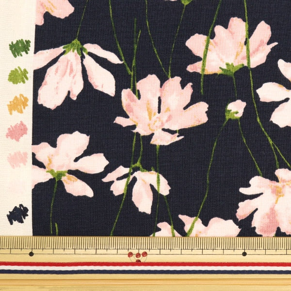 [From quantity 5] Fabric 『SheetingSoft processing palette Watercolor flower pattern dark navy x pink 144-8049-A4] [Yuzawayaoriginal】