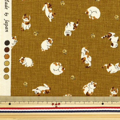 [From quantity 5] Fabric 『Sheeting Japanese Pattern Tin Cat Karashi 88234-4-3]