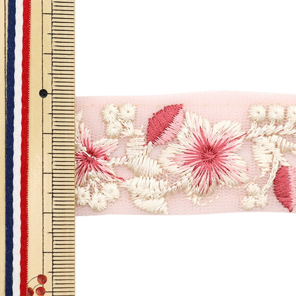 [From quantity 5] HandicraftTrim 『2022 Indian embroidery trim Pink x Pink 45124A]