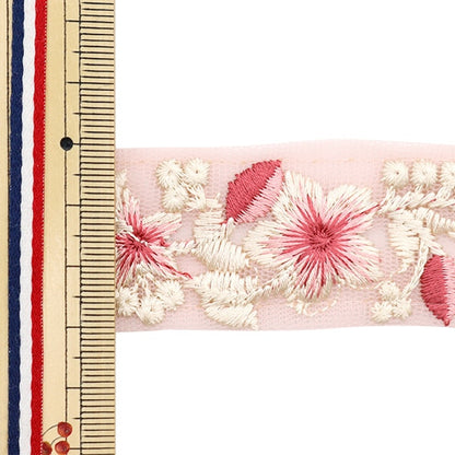 [From quantity 5] HandicraftTrim 『2022 Indian embroidery trim Pink x Pink 45124A]