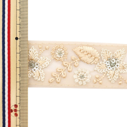 [From quantity 5] HandicraftTrim 『2022 Indian embroidery trim Beige x beige 45127E]