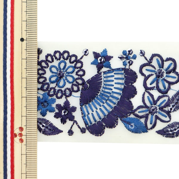 [From quantity 5] HandicraftTrim 『2022 Indian embroidery trim Cream x Navy 45133B]