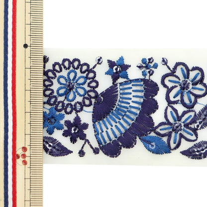 [From quantity 5] HandicraftTrim 『2022 Indian embroidery trim Cream x Navy 45133B]