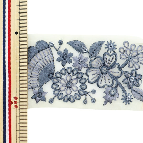 [From quantity 5] HandicraftTrim 『2022 Indian embroidery trim Cream x gray 45133D]