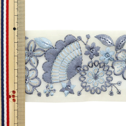 [From quantity 5] HandicraftTrim 『2022 Indian embroidery trim Cream x Blue 45133i "
