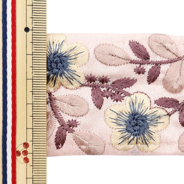 [From quantity 5] HandicraftTrim 『2022 Indian embroidery trim Pink x cream 45138F]