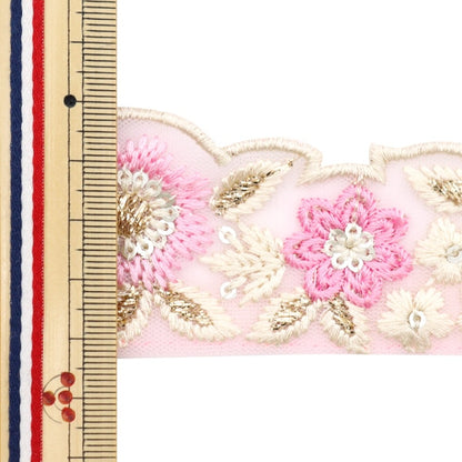 [From quantity 5] HandicraftTrim 『2022 Indian embroidery trim Pink x Pink 45154C]