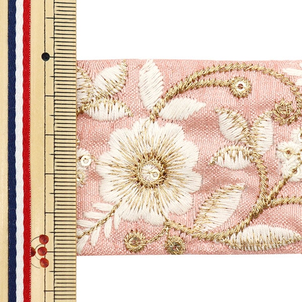 [From quantity 5] HandicraftTrim 『2022 Indian embroidery trim Pink x cream 45351C]