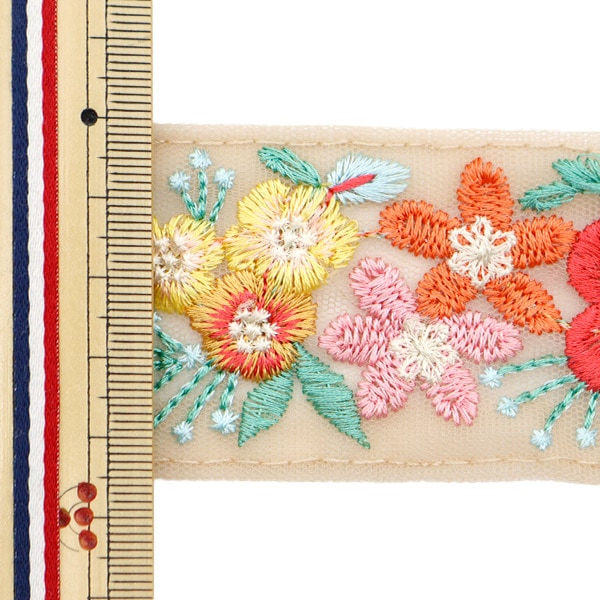 [From quantity 5] HandicraftTrim 『2022 Indian embroidery trim Beige x Pink 45260B]