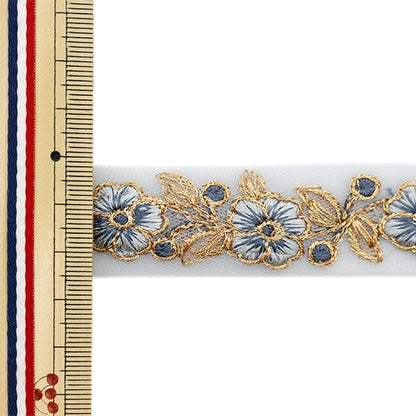 [From quantity 5] HandicraftTrim 『2022 Indian embroidery trim Blue x Blue 075C]