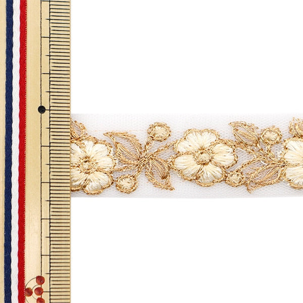 [From quantity 5] HandicraftTrim 『2022 Indian embroidery trim White x cream 075E]