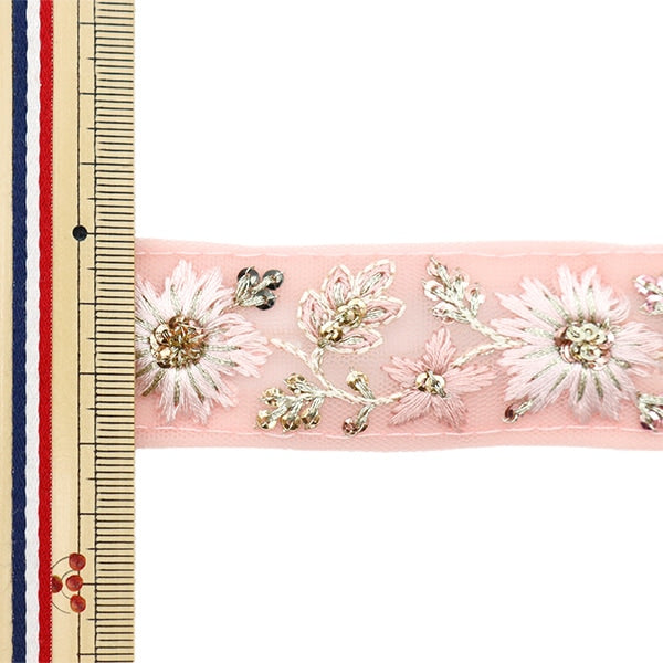 [From quantity 5] HandicraftTrim 『2022 Indian embroidery trim Pink x pink 45180K]