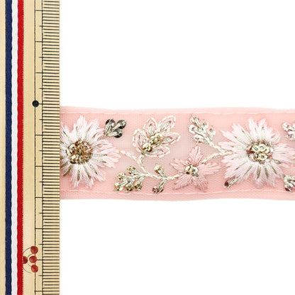 [From quantity 5] HandicraftTrim 『2022 Indian embroidery trim Pink x pink 45180K]