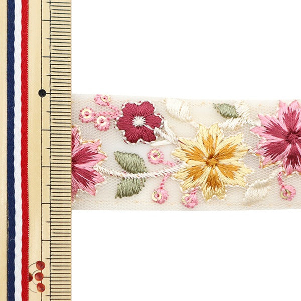 [From quantity 5] HandicraftTrim 『2023 Indian embroidery trim Yellow x Pink 359E]