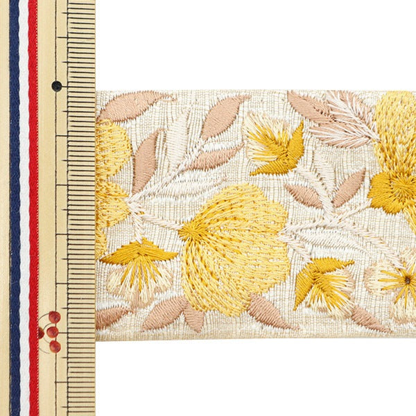 [From quantity 5] HandicraftTrim 『2023 Indian embroidery trim Beige x Yellow 43210D]