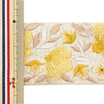 [From quantity 5] HandicraftTrim 『2023 Indian embroidery trim Beige x Yellow 43210D]