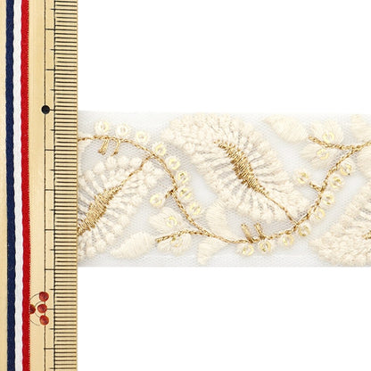 [From quantity 5] HandicraftTrim 『2023 Indian embroidery trim White x beige 45452H "