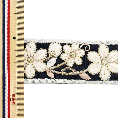 [From quantity 5] HandicraftTrim 『2023 Indian embroidery trim Black x White 399a]