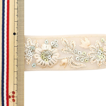 [From quantity 5] HandicraftTrim 『2023 Indian embroidery trim Beige x beige 435F]