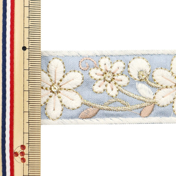 [From quantity 5] HandicraftTrim 『2023 Indian embroidery trim Blue x White 399E]