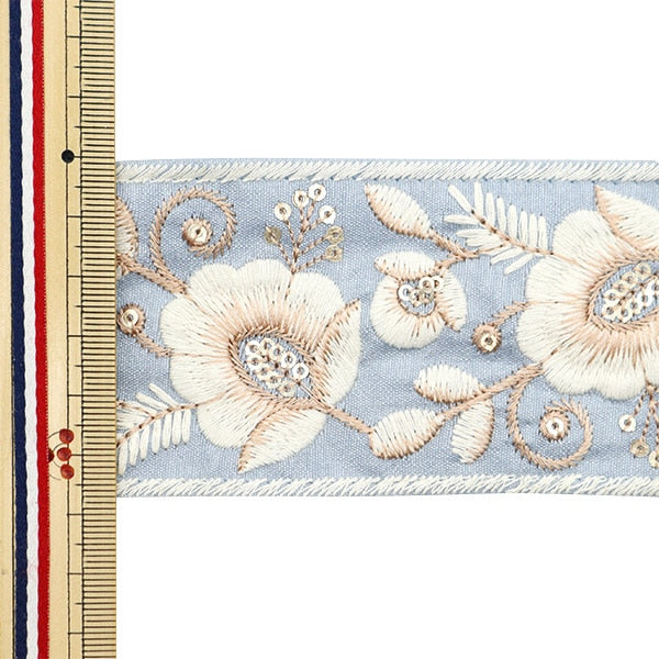 [From quantity 5] HandicraftTrim 『2023 Indian embroidery trim Blue x White 403i "