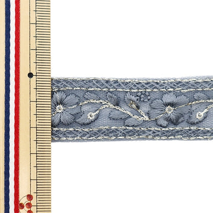 [From quantity 5] HandicraftTrim 『2023 Indian embroidery trim Blue Gray 444m "