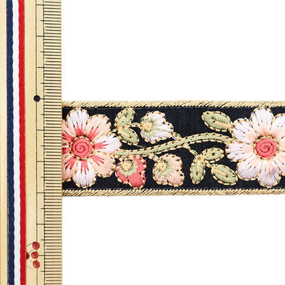 [From quantity 5] HandicraftTrim 『2023 Indian embroidery trim Black x Pink 45620#5 "