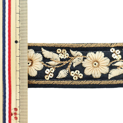 [From quantity 5] HandicraftTrim 『2023 Indian embroidery trim Black x beige 45641#1 "