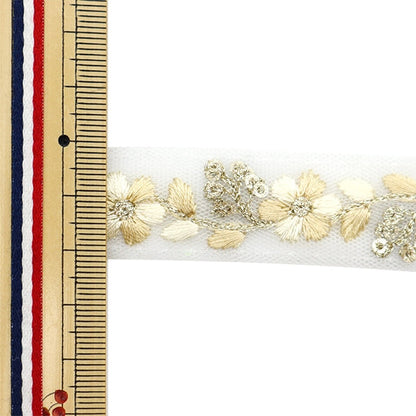 [From quantity 5] HandicraftTrim 『2023 Indian embroidery trim White x beige 45682#5 "