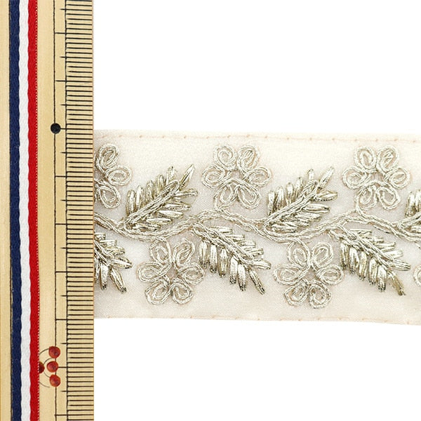 [From quantity 5] HandicraftTrim 『2023 Indian embroidery trim White x Silver 45701#2 "