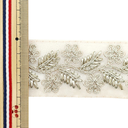[From quantity 5] HandicraftTrim 『2023 Indian embroidery trim White x Silver 45701#2 "