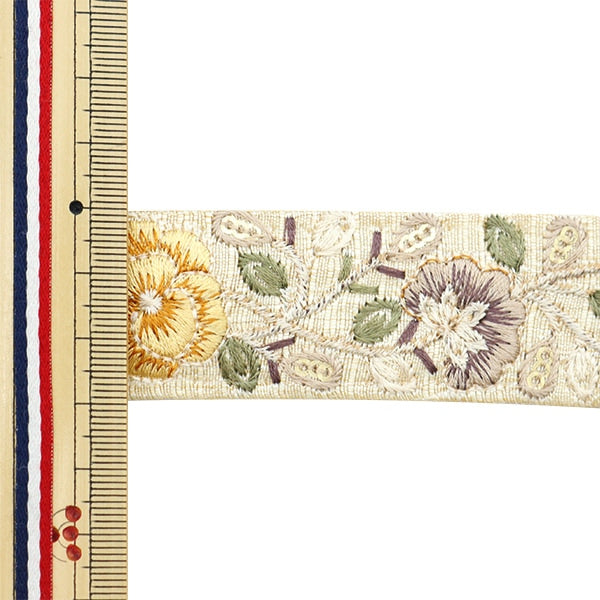 [From quantity 5] HandicraftTrim 『2023 Indian embroidery trim Beige x Yellow 45725#1]