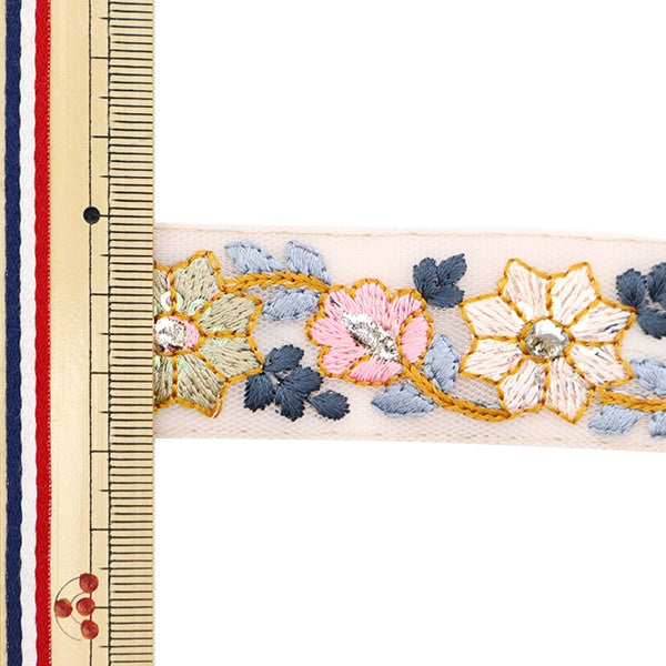 [Aus Menge 5] HandwerkBesätze 『2023 Indischer Stickereibesatz Creme x Pink 762c]