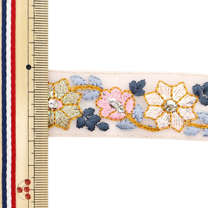 [Aus Menge 5] HandwerkBesätze 『2023 Indischer Stickereibesatz Creme x Pink 762c]