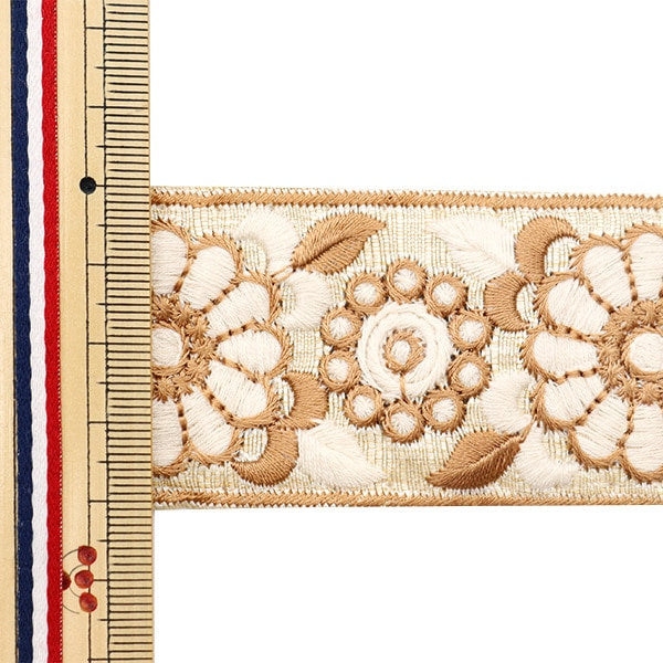 [From quantity 5] HandicraftTrim 『2023 Indian embroidery trim Beige x White 864F]