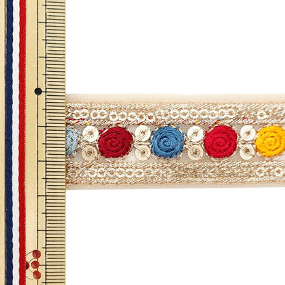 [De la cantidad 5] ArtilleraRibete "2023 Ribete bordado indio Beige x azul 873i"