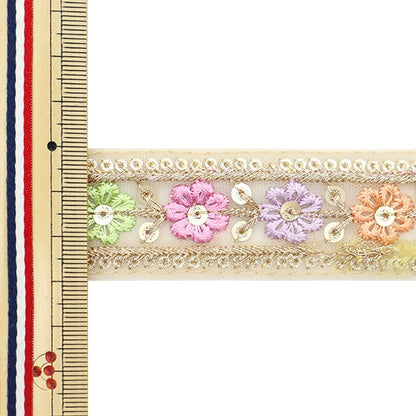 [From quantity 5] HandicraftTrim 『2023 Indian embroidery trim Beige x Purple 877D]