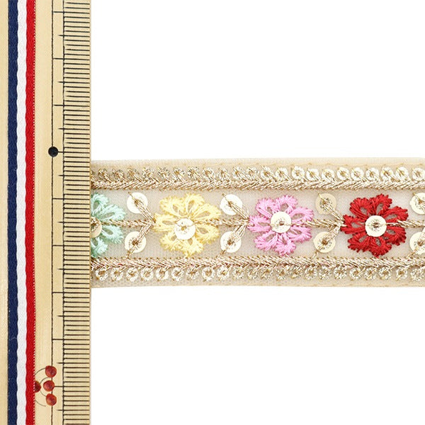 [De la cantidad 5] ArtilleraRibete "2023 Ribete bordado indio Beige x rojo 877f"