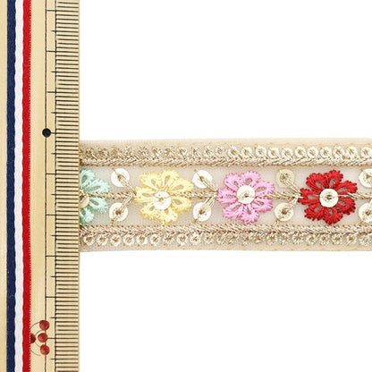 [De la cantidad 5] ArtilleraRibete "2023 Ribete bordado indio Beige x rojo 877f"