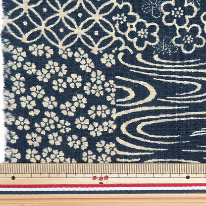 [From quantity 5] Fabric "Mura thread Cross single color Japanese tone pattern cherry blossoms, plums, seven treasures, Kanzeui 882223-15-1"