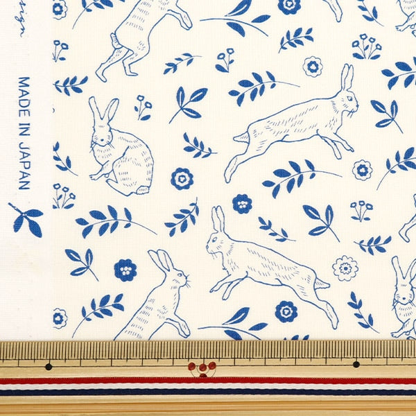 [From quantity 5] Fabric 『Scare Print Rabbit Field Navy Line SQRABO-NV]