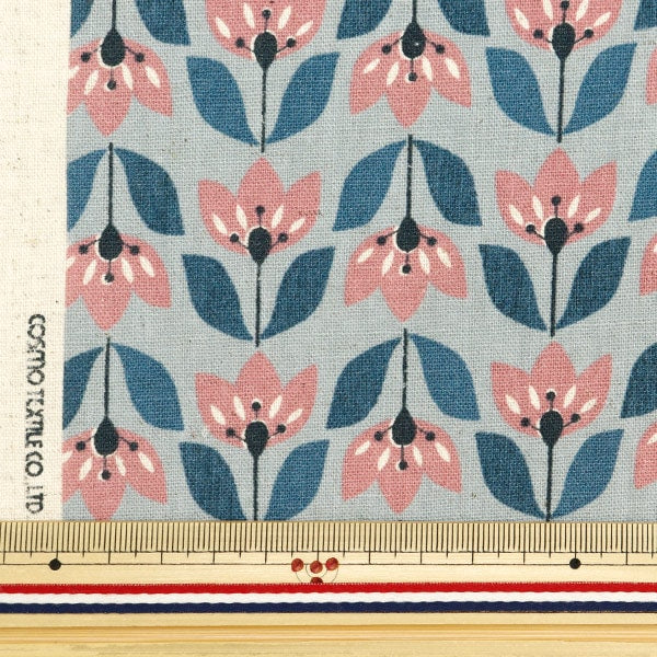 [De la cantidad 5] Fabric "Lenan de algodón lienzo escandinavo flor azul gris sq35801-2c"