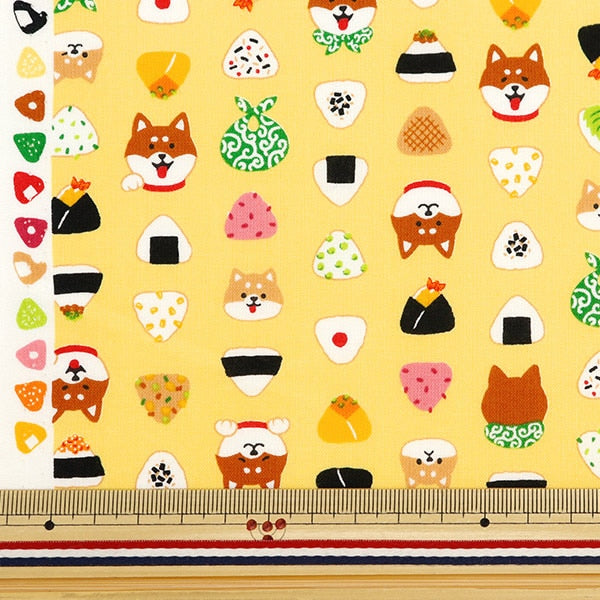 [From quantity 5] Fabric 『Scare Print Shiba Dog Onigiri Pattern Yellow SQ35404-1C]