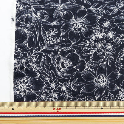 [From quantity 5] Fabric "Hometown heating knit print line drawing flower navy kn23-FL-NV" [Yuzawayaoriginal】