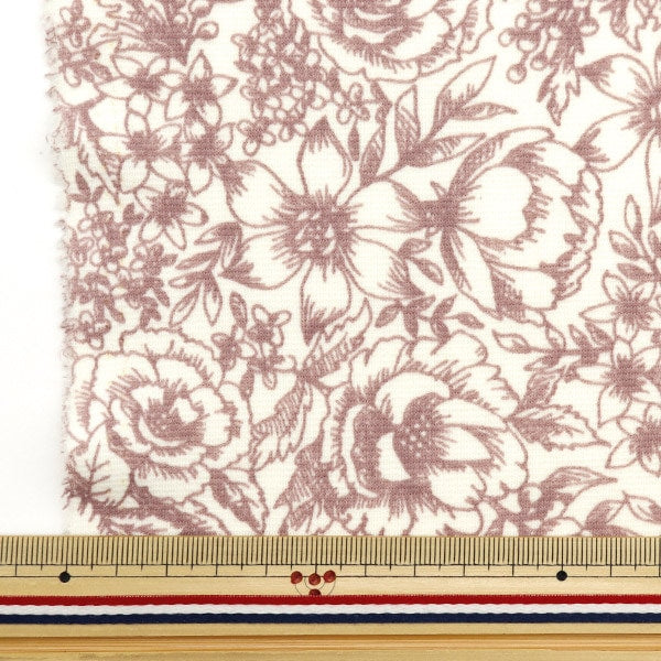 [From quantity 5] Fabric "Hystous absorption heating knit print line drawing flower pink KN23-FL-PK" [Yuzawayaoriginal】