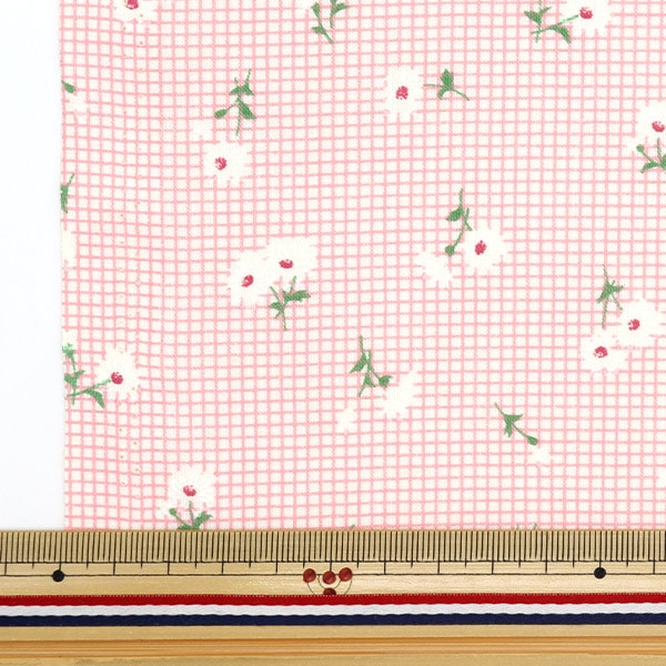 [From quantity 5] Fabric 『Sheeting Flower check pink NO-FLCHE-A]