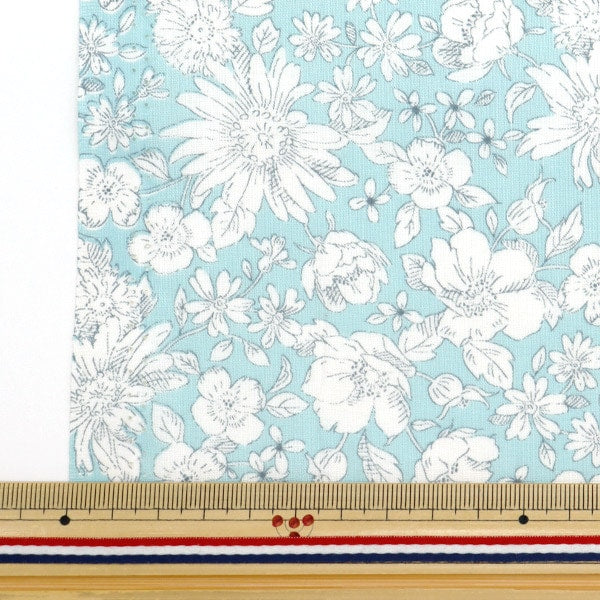 [From quantity 5] Fabric 『Sheeting Sketch Flower Blue No-Falli1-B]